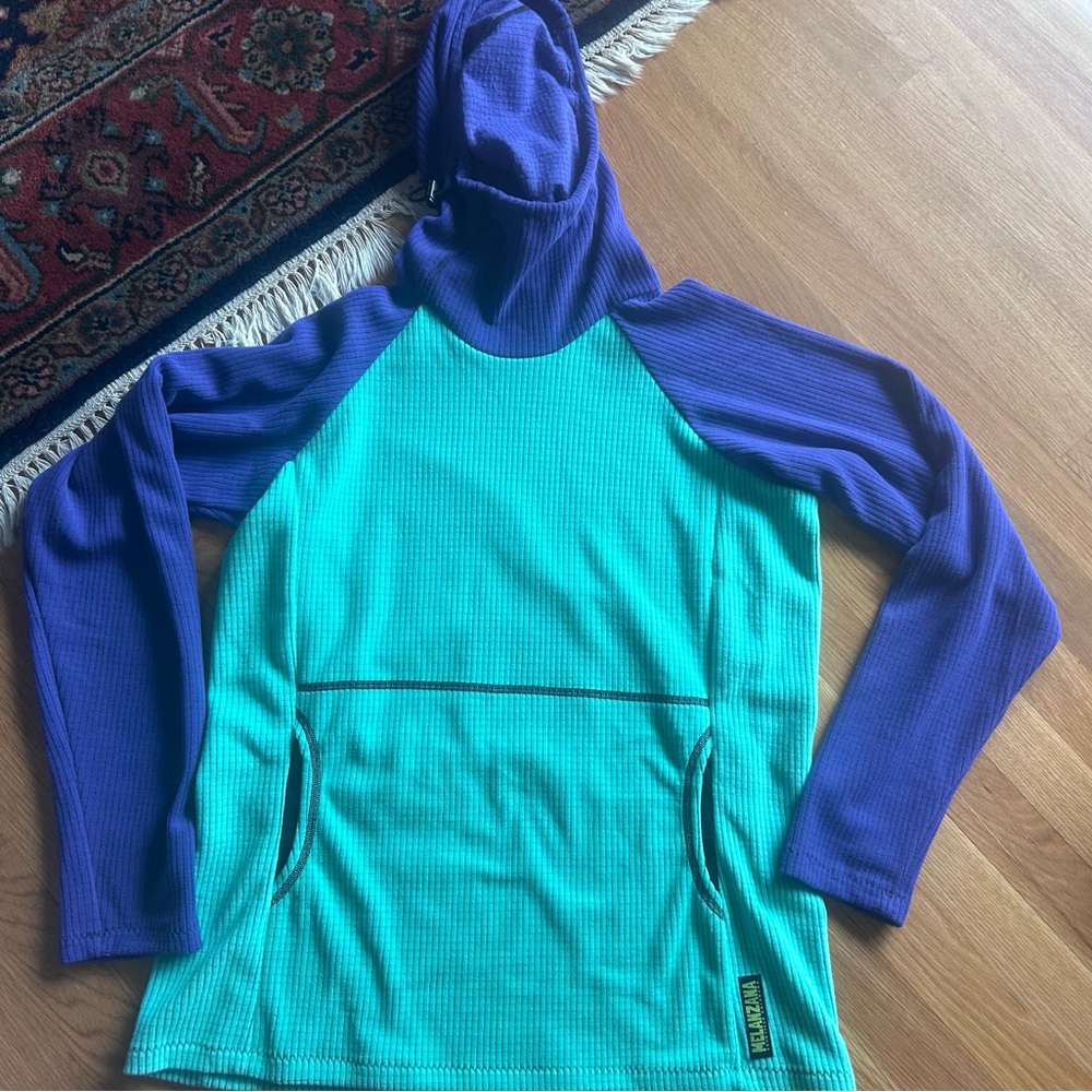 Melanzana microgrid fleece blue and purple colorway in women’s medium